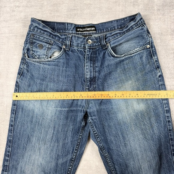 Vtg Roca Wear Jeans Men 36x30 Blue Denim Straight‎ Leg Y2K Embroidered Pocket - Picture 10 of 13